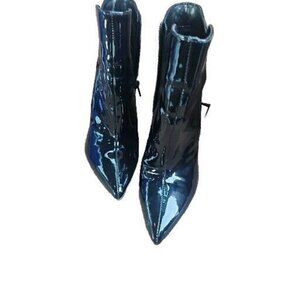 Nine West Black Patent Leather Gothic Sexy Pointed Toe Ankle Boot Catwoman Sz 8m